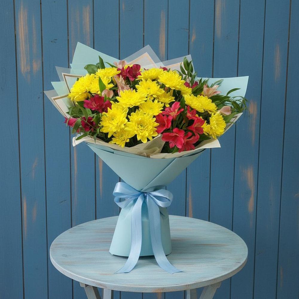 Букет цветов из: Альстромерии и Хризантемы в Поселок Володарского