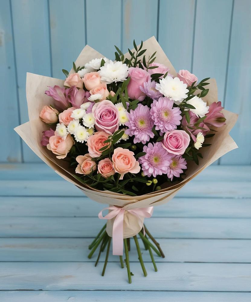 Букет цветов из: Хризантемы, Розы и Альстромерии в Поселок Володарского