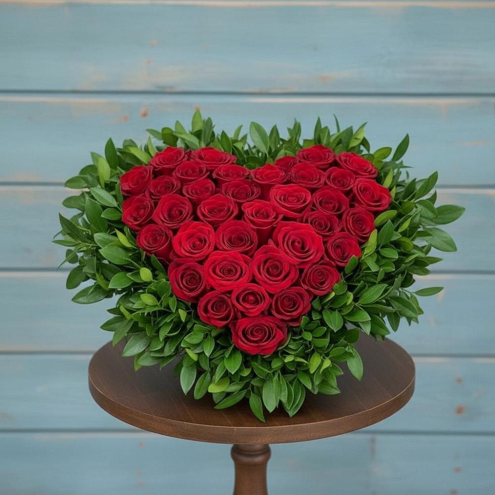 Цветочная композиция из Розы в виде сердца в Поселок Володарского