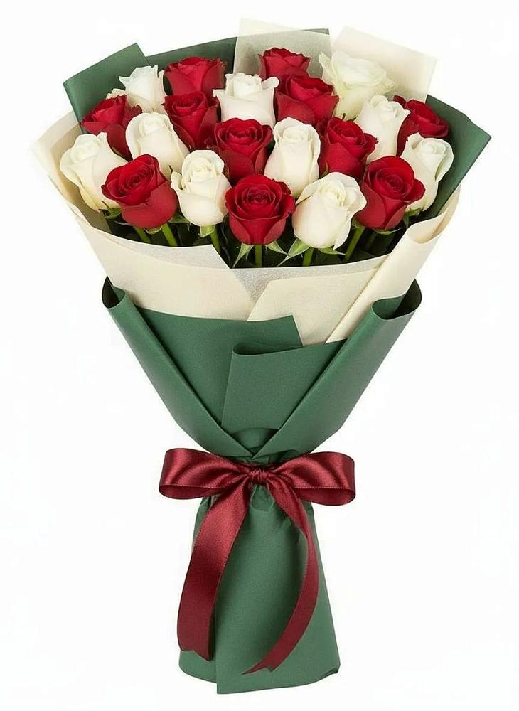 Букет Микс из красных и белых роз в Поселок Володарского