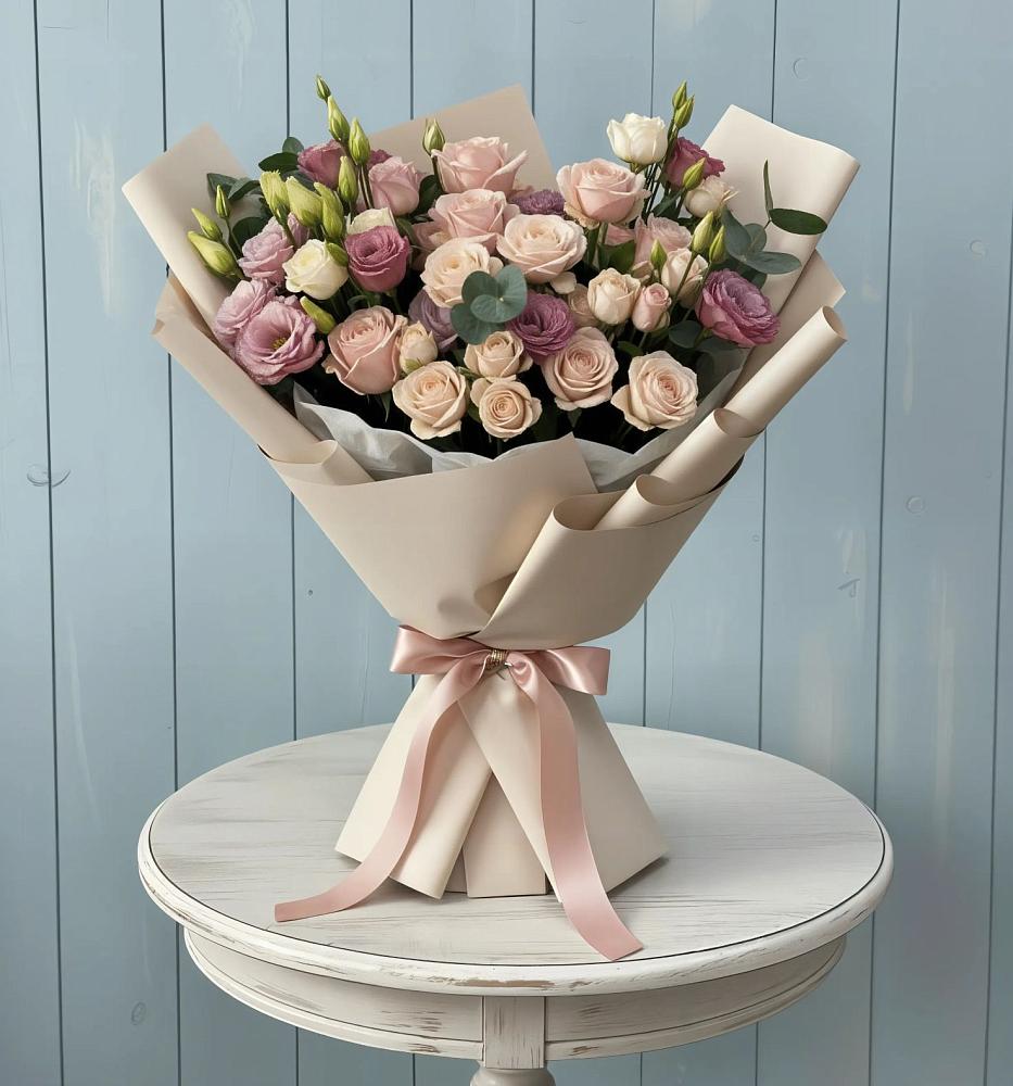 Букет цветов из: Розы и Лизиантусы в Поселок Володарского